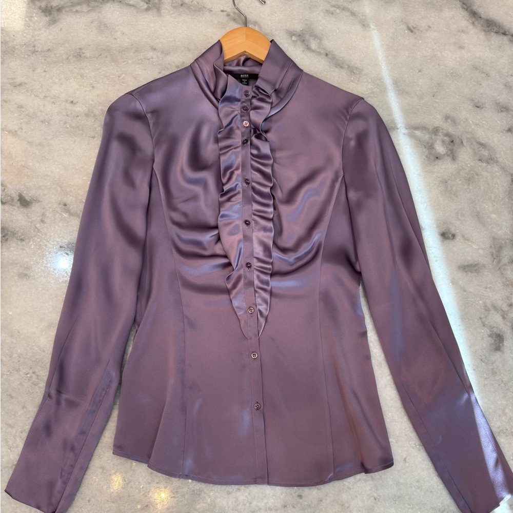 Hugo Boss Elegant Purple Satin Blouse